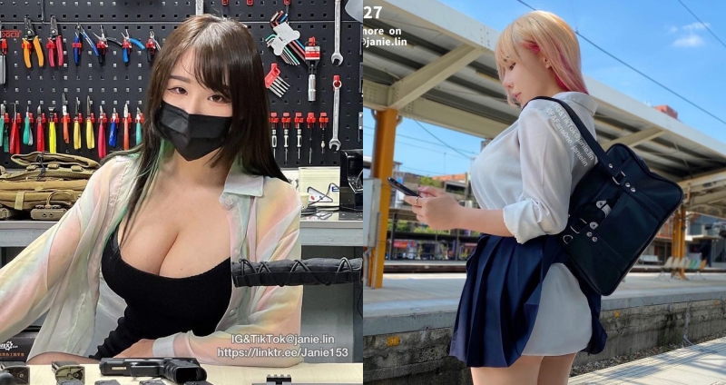 美胸網美泥泥學姊又有最新力作，模仿高中生女主角底褲被書包夾到。（圖： IG ）