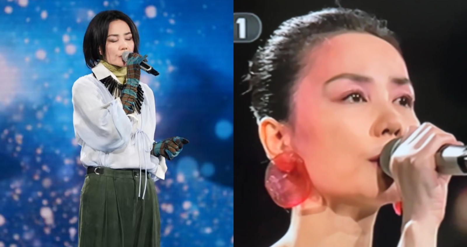 王菲時常登上春晚演唱，但今年的造型掀起討論。（圖：微博）