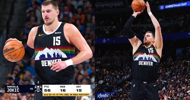 丹佛金塊當家中鋒 Nikola Jokic 在聖誕夜再度締造歷史。Jokic全場狂轟 56分、16籃板、15助攻 的超級大三元，並在延長賽獨拿 18分 創下NBA新紀錄，率領金塊以 142：138 擊敗明尼蘇達灰狼。