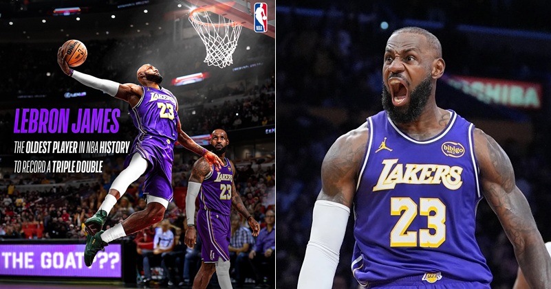 洛杉磯湖人隊球星LeBron James今日再次改寫歷史！在週四晚間湖人以124-104大勝達拉斯獨行俠的比賽中，James以41歲又44天的高齡完成大三元，正式超越「郵差」Karl Malone，成為NBA史上達成此數據最年長的球員。