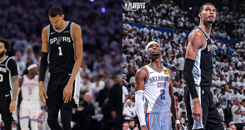 NBA 西部決賽天王山之戰（G5）今日移師俄克拉荷馬城舉行。隨著系列賽比分戰成 2-2 平手，坐擁主場優勢的奧克拉荷馬雷霆在滿場主場球迷的狂熱支持下，打出強勢表現。比賽過程中，雷霆球迷更發起「反擊」，當聖安東尼奧馬刺超級新星 Victor Wembanyama 站上罰球線時，全場高喊「假摔（Flopper）」口號，以回擊馬刺主場先前對 Shai Gilgeous-Alexander（SGA）的嘲諷。