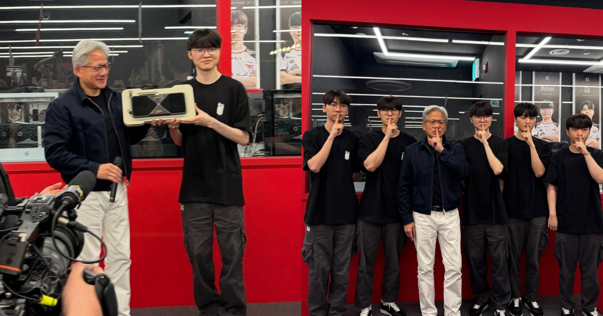 黃仁勳訪韓第一站奔 T1 網咖！與 Faker 親簽 5090 顯卡送給粉絲！